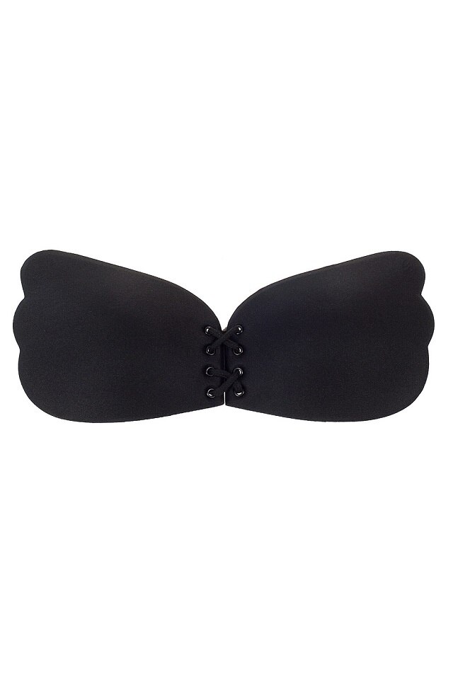 Sutien cu push-up si parte adeziva, fara bretele, Negru